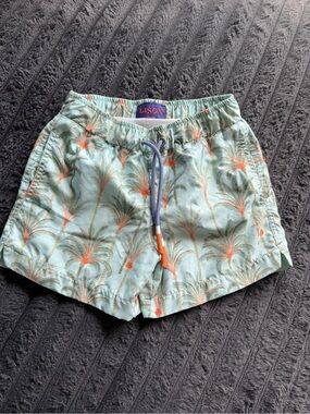 Kids' Mint Palm-Print Swim Shorts